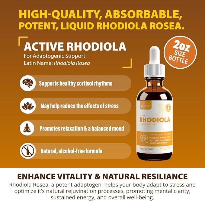 Rejuvica Health Active Rhodiola - Rhodiola Root Extract with Natural Occuring Rosavins, Liquid Delivery for Better Absorption - Supports Energy Levels and Stress Relief