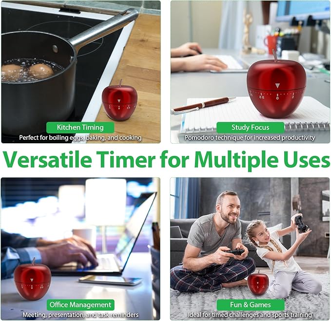 Mechanical Kitchen Timer, Cute Wind Up 60-Minute Manual Countdown for Kids, Classroom, Home, Study and Cooking