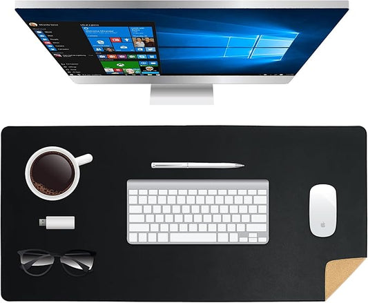 PU Leather Desk Mat, Large Mouse Pad with Cork Base, Writing Desk Blotter, Desk pad for Keyboard and Mouse,Keyboard mat for Desk Decor-Computer Mouse Pad(Black, 31.5x15.7in)