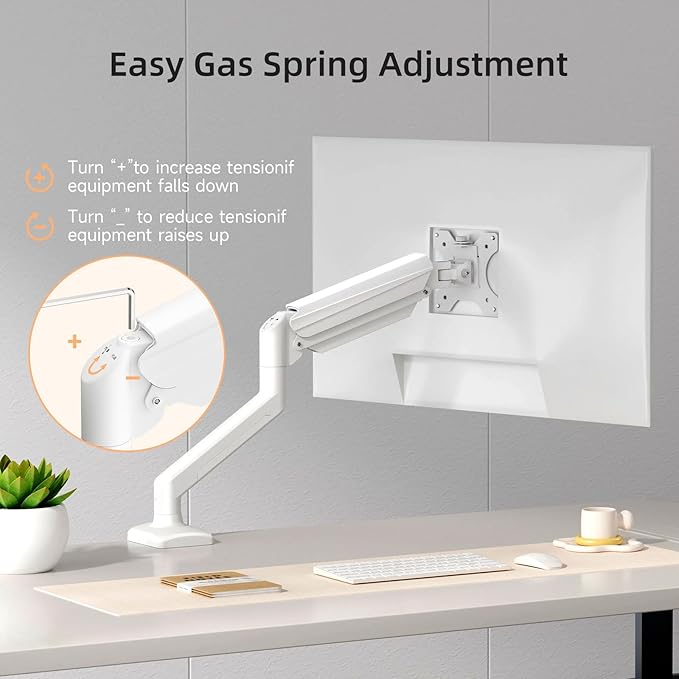 suptek Single Monitor Mount for 13-32 inch, Adjustable Gas Spring Monitor Arm Desk Mount Stand, 4.4-19.8lbs Screen, with VESA Mount 75x75/100x100mm,White(MD01AW)