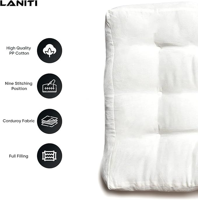 LANITI 24” Inch Extra Large Floor Cushions Tufted Floor Pillow for Adults Square Meditation Ultimate Comfort Oversized Pillows for Floor Cushion (White)