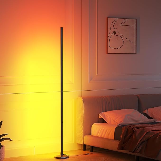 SUNMORY RGB LED Floor Lamp, 57" Corner Lamp with 80+ Scene & Timer, Smart Modern Ambient Lighting with Music Sync & 16 Million Colors, Remote & App Floor Lamps for Living Room, Gaming Room, Bedrooms