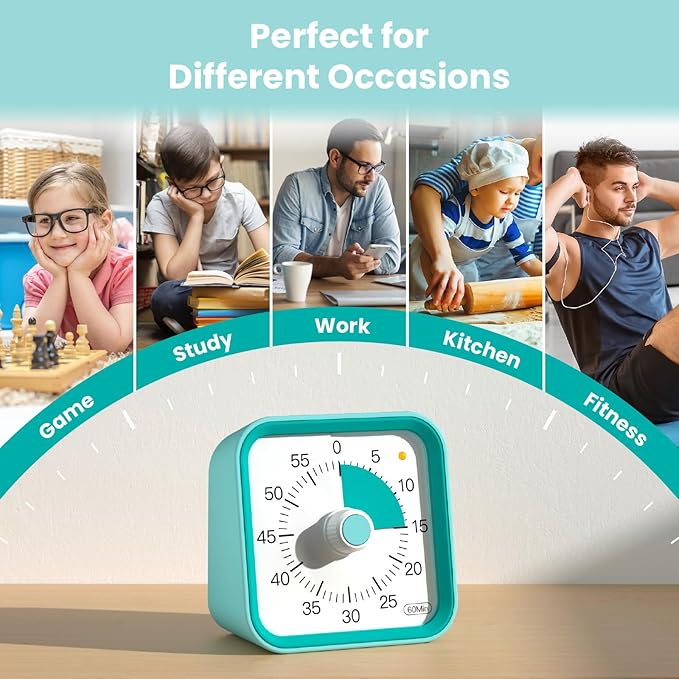 Visual Timer for Kids with Pause Function, 60 Minute Countdown Timer for Kids Desk Study, Teaching, Kitchen Cooking, Office Meetings, Time Management for ADHD (Green)