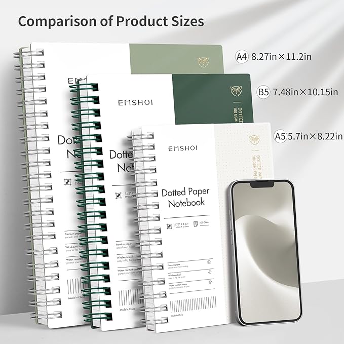 EMSHOI A4 Spiral Notebook Bullet Dotted journal, Dotted Grid Notebook with 300 Pages, 100gsm Thick Paper, Waterproof Softcover Notebook for School Work Writing, 8.27" × 11.2" - Transparent