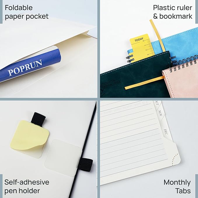 POPRUN 2026 Planner Weekly Notebook Calendar (Jan-Dec), Large Size 8.5'' x 10.5'' - Agenda 2026 Appointment Book with Monthly Tabs, Inner Pocket, Spiral Soft Cover, 100 GSM TJ - Royal Blue