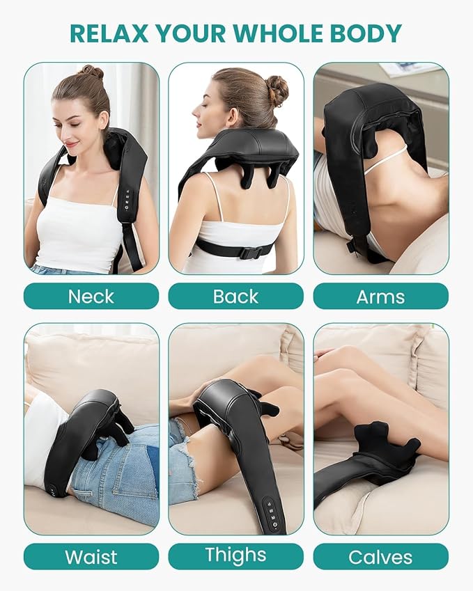 Nekteck Neck Massager, Cordless 6D Shiatsu Neck and Back Massager, Neck Massager for Pain Relief Deep Tissue, Ideal Gift for Men and Women, Ideal for Home, Office and Car, with Heat, Black