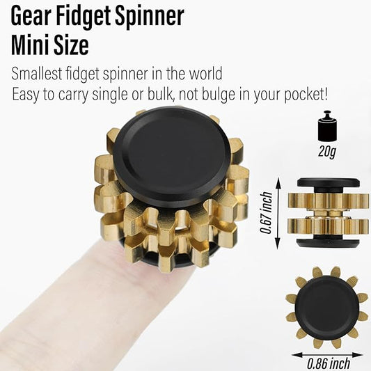 FREELOVE Gear Metal Fidget Spinner Toys for Adults, Small Mini Tiny Pockget Figette, Bike Chain, Copper Brass Hands Gyro, Quiet Silent Cool Cube for Anxiety Men (2 Gears Stacked, Black-Brass)