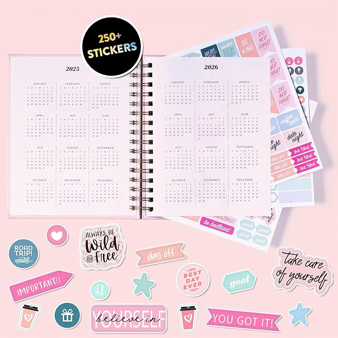 2025-2026 Eccolo Spiral Agenda Planner, She Led A Life, Weekly & Monthly Pages, 18 Months, Sticker Sheets, Inspirational Quotes (7.75 x 8.75, July 2025 - Dec 2026)