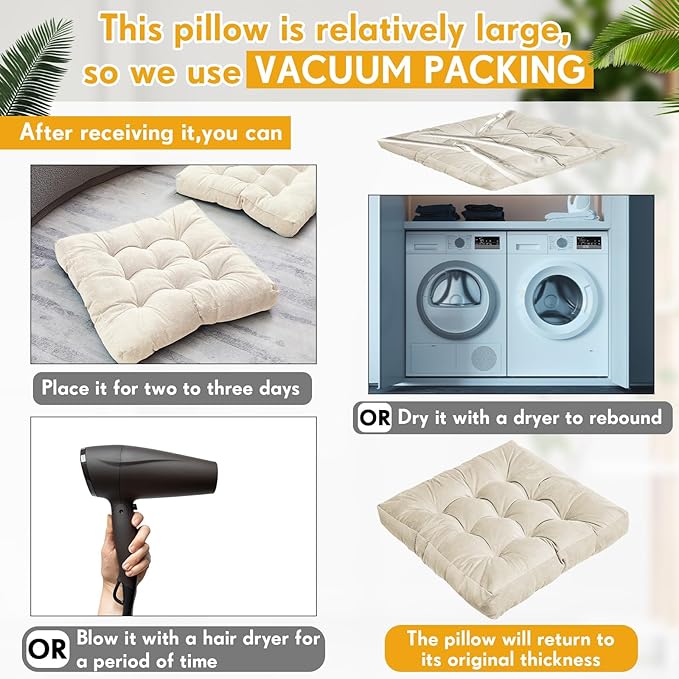 Jerify 4 Pcs Floor Pillow Cushions 22 x 22 Inch Round Square Large Meditation Floor Pillow for Classroom Adult Meditation Picnic Party Cushion for Seating Gift Christmas(Beige,Square)