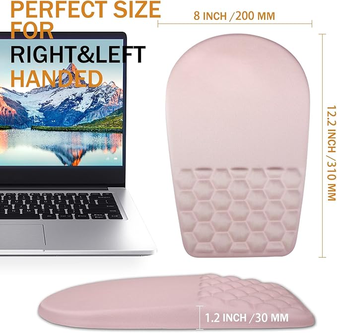 Ergonomic Mouse Pad Wrist Support,Upgrade Mousepad with Massage Design,Non-Slip PU Base Desktop Mouse Pads for Pain Relief, Computer, Office & Home,12 x 8 in（E-Pink）