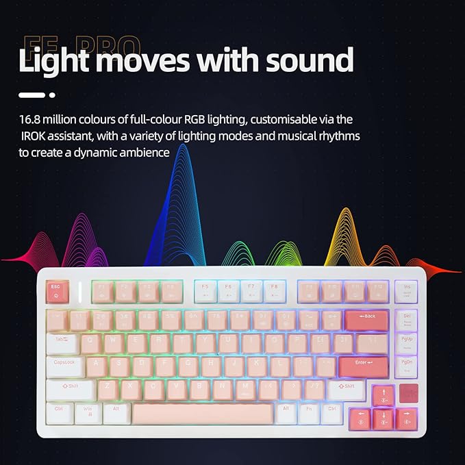 IROK FE75Pro Wireless RGB Hot Swappable Mechanical Keyboard, Three-Layer Dampening 81 Keys Gaming Keyboard, Customizable Backlit, USB-C/2.4GHz/Bluetooth- White/Red