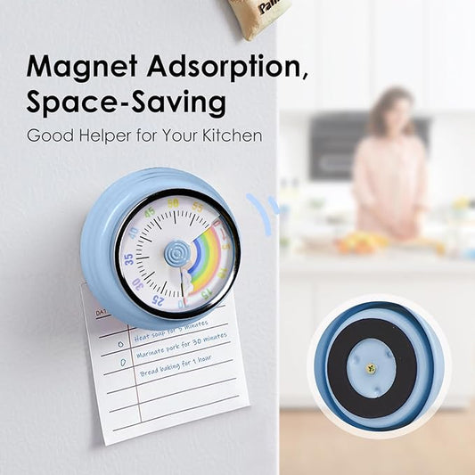 Visual Timer for Kids Rainbow Kitchen Timer with Magnetic Base 60-Minute Countdown Mechanical Ringer Alert Cute Time Management Tool for Children and Adults Study Work Cooking, Blue