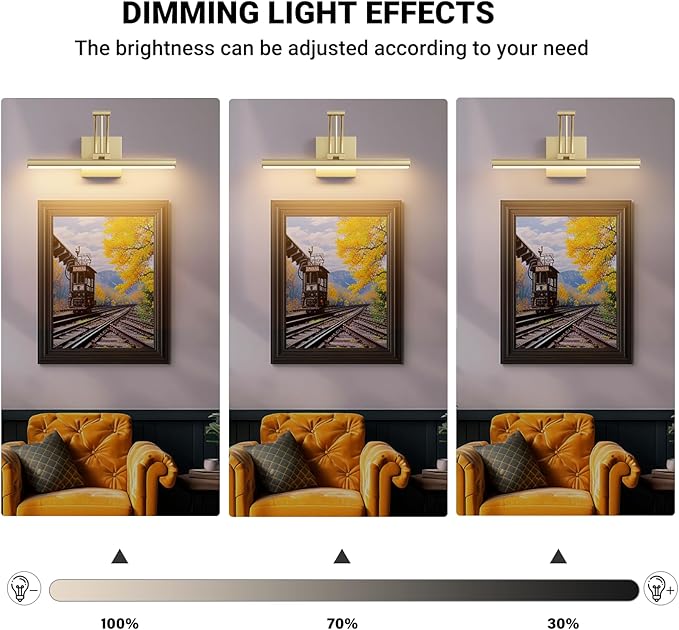 Tipace Hardwired Gold Picture Lights for Paintings - 15.7 inch 3CCT Dimmable Modern Gallery Light with Remote Control Led Wall Art Lighting Display Artwork