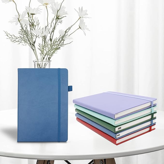 Deziliao Lined Journal Notebooks with Pen Loop, Hardcover Notebook Journal for Work, 100Gsm Premium Thick Paper with Inner Pocket, Medium 5.7"x8.4", （Green-Blue, Ruled）