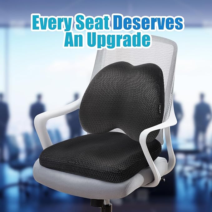 Lumbar Support Pillow Office Chair Car Back Pillow, Ergonomic Lower Back Pain Relief Breathable Air Fiber Cushion for Long Sitting Worker Driver & Handicapped, Adjustable Strap (Dark Grey)