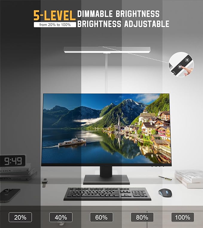 LED Desk Lamp for Home Office with Base, Eye-Caring Architect Task Light with Adjustable Gooseneck 12W USB Adapter Touch Control 5 Dimmable Brightness & Color Tall Lamp for Work,Reading,Craft