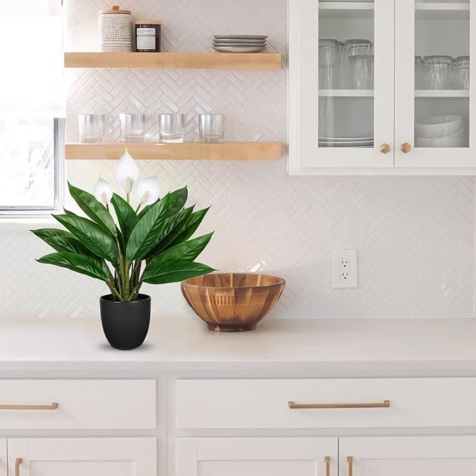 Fake Plants 20'' Faux Plants Artificial Potted Plants Indoor Realistic White Anthurium Artificial Flowers, Fake Potted Plants for Home Office Farmhouse Kitchen Bathroom Table Shelf Decor