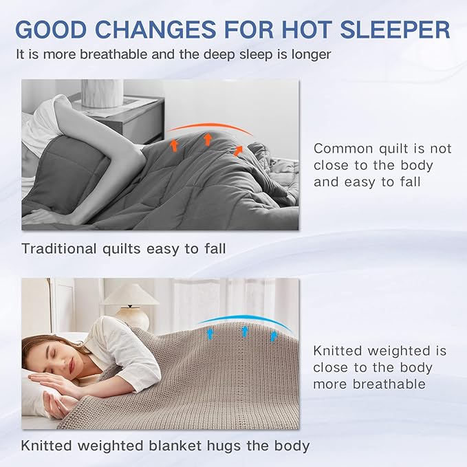 Guohaoi Knitted Weighted Blanket for Adults (Beige 50"x75" 12lbs) No Beads Cooling Throw Blanket for Hot Sleepers, Home Decor Breathable Chunky Knit Heavy Blanket Use on Full Size Bed