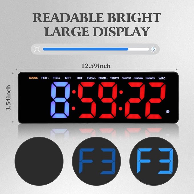 Gym Timer 15'.7' Large Wall Clocks for Home Gym, Interval Workout Countdown Clock Remote Control for Boxing Fitness Home Gym Sport Accessories
