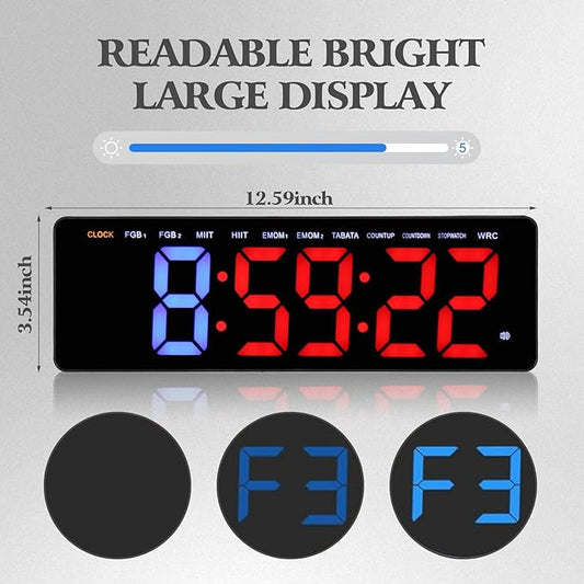 Gym Timer 15'.7' Large Wall Clocks for Home Gym, Interval Workout Countdown Clock Remote Control for Boxing Fitness Home Gym Sport Accessories