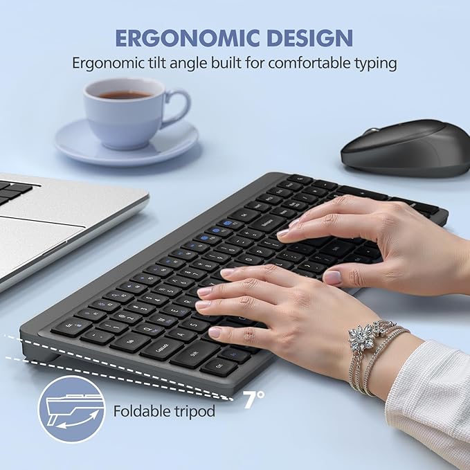 Wireless Keyboard and Mouse Combo for Desktop Mac iPad Bluetooth 2.4 Ghz Rechargeable Silent Click with Number Pad Black Compatible with Pc, Laptop, Tablet (Black)