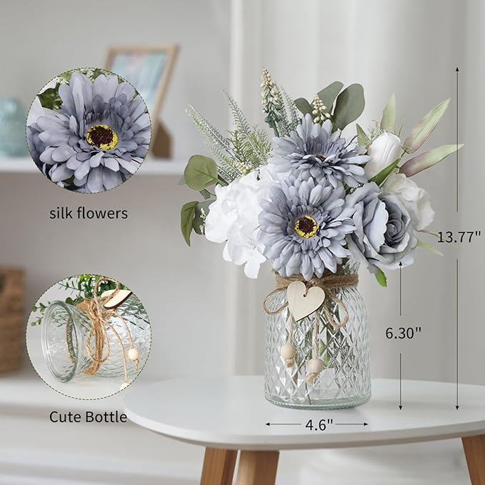 Leftover Fake Flowers in Vase with a Flower Arrangement,Silk Artificial Flowers in Vase,Dining Table Centerpiece Decor,Flower Arrangements for Home Decor,Kitchen Decor