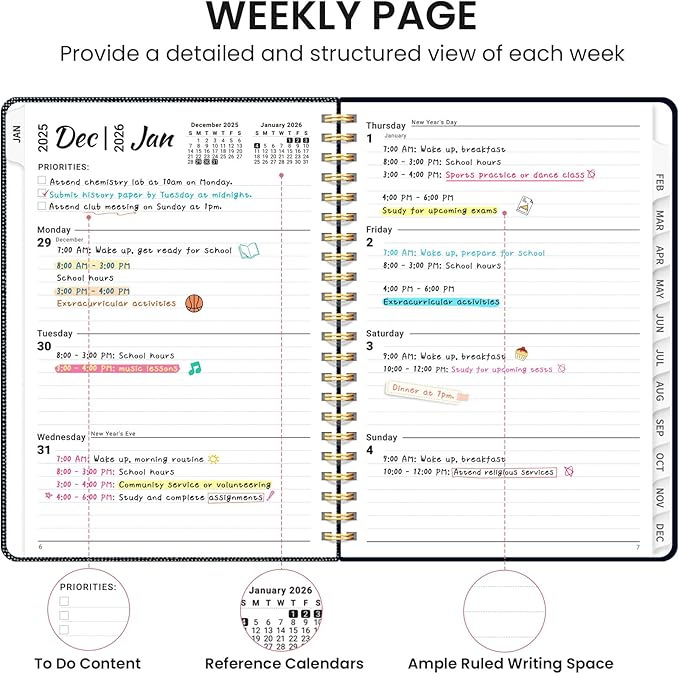 2026 Planner, Monthly and Weekly Calendar Planner for Women, January 2026 - December 2026, Hardcover Pretty 2026 Agenda Planner Book with Tabs, Spiral Bound, Perfect for School Office Home Supplies, 6.3" x 8.5" - Garden of Whimsy