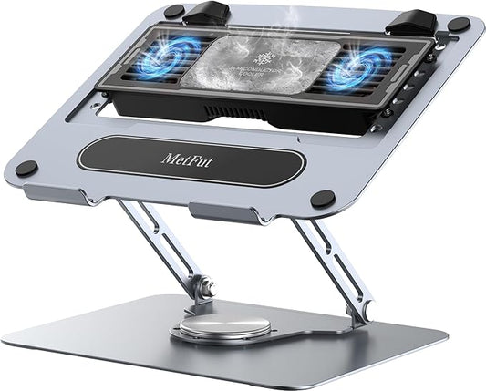 Laptop Cooling Stand with Detachable Thermoelectric Cooler, Adjustable Height & Angle, 360 Rotation Base, Carbon Steel Framework, Ultra-Quiet & Super Sturdy for up to 15.6” Laptop (Grey)