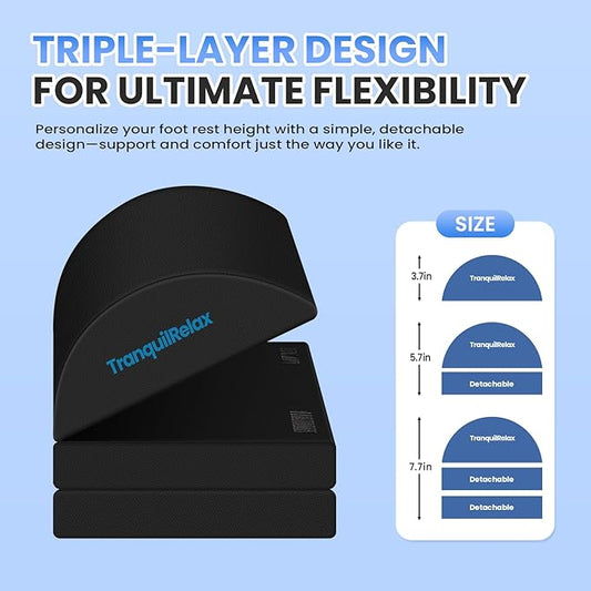 Foot Rest for Under Desk at Work, Gaming Accessories Foot Stool with 3 Adjustable Heights & Washable Cover, Comfortable Office Desk Accessories, Footrest for Office, Home and Car (Black)