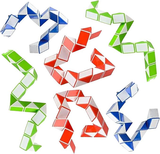 Neliblu 6 Sensory Fidget Snake Cube Twist Puzzles Toys for Kids - Stocking Stuffers - Bulk Pack of 6 Assorted Colors - Snake Fidget Toy Party Favors - Snake Puzzle Party Bag Fillers