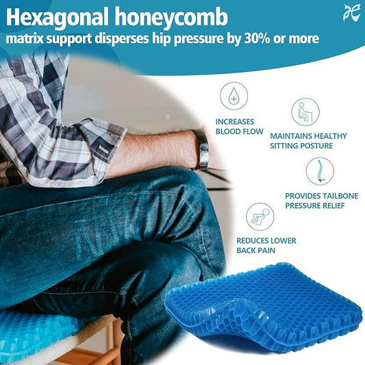 Gel Seat Cushion for Long Sitting Pressure Relief for Back, Sciatica, Coccyx, Tailbone Pain - 2.4" Super Thick Breathable Cooling Cushion for Office Chair, Wheelchair, Car & Truck, Desk Chairs