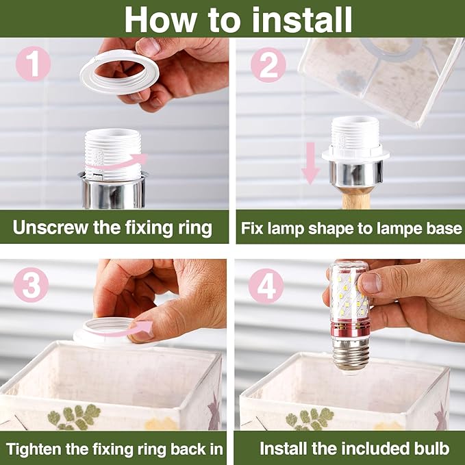 Dried Flowers Table Lamp 5W LED 3Color Temperatures Pressed Flower Bedside Lamp Square Linen Shade with Wood Base for Bedroom Living Room