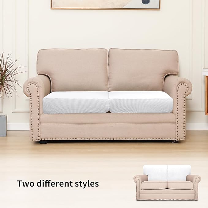 Easy-Going Stretch Individual Loveseat Couch Cushion Cover Sofa Cushion Furniture Protector Sofa slipcover Soft Flexibility with Elastic Bottom (2-Piece Loveseat Cushion Cover, Snow White)