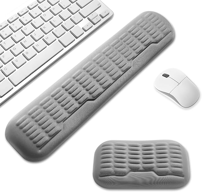 UnivoColors Compact-Sized Keyboard & Mouse Wrist Rest Set-Ergonomic 3.0 Upgrade with Wave Curve Support,Non-Slip Base,Perfect for Work & Gaming(Grey)
