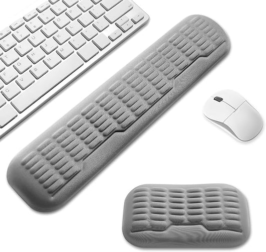UnivoColors Compact-Sized Keyboard & Mouse Wrist Rest Set-Ergonomic 3.0 Upgrade with Wave Curve Support,Non-Slip Base,Perfect for Work & Gaming(Grey)