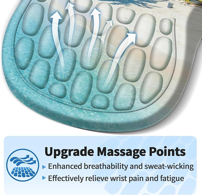 Ergonomic Mouse Pad with Wrist Rest Support, Mousepad with Comfortable Memory Foam Wrist Rest and Non-Slip PU Base for Pain Relief, Computer, Laptop, Office, Home (Beach-2)