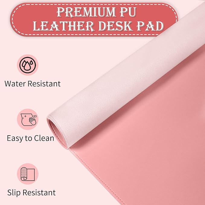 Large Desk Pad, 47.2" x 17" PU Leather Desk Mat for Desktop, Non-Slip Office Desk Mat for Desk, Waterproof Computer Pad for Desk, Keyboard Mats for Home & Office (Melon Pink)