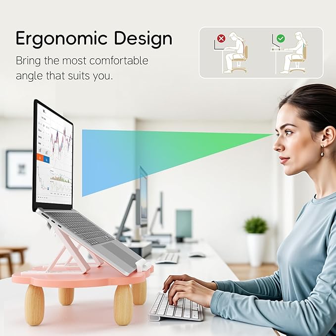 Adjustable Cloud-Shaped Laptop Stand, Pink, 10-17.3" Laptops, Ergonomic Height & Angles, Strong Stability, Effective Heat Dissipation