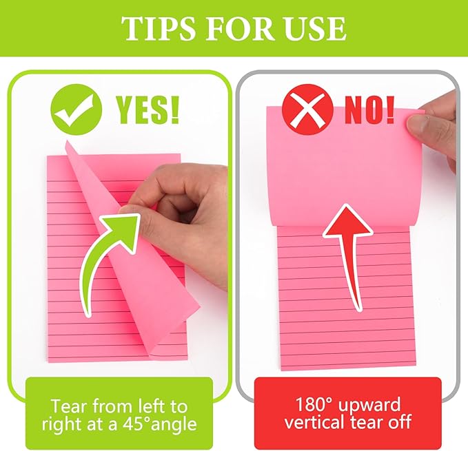 12 Pads Lined Sticky Notes 4x6 Sticky Notes with Lines Self-Stick Note Pads 12 Bright Multi Colors Big Rectangular Sticky Note for Office,Home,School, Meeting, 33 Sheet/Pad