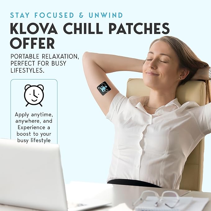 Klova Chill Patches with Clinically Proven Sensoril Ashwagandha, Rhodiola Rosea, Passion Flower, Ginger Root Extract, L-Theanine, GABA and Other Natural Ingredients to Help Destress, Unwind and Relax