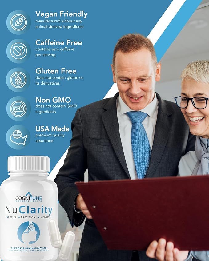 NuClarity - Premium Nootropic Brain Supplement - Focus, Energy, Memory Booster - Mental Clarity & Cognitive Support - Ginkgo Biloba, Bacopa Monnieri, Alpha-GPC, Phosphatidylserine, Rhodiola Rosea