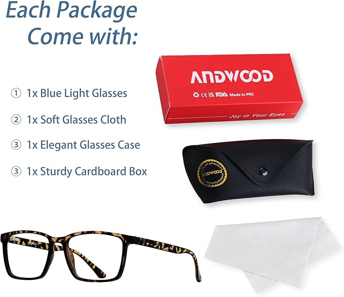 ANDWOOD Blue Light Blocking Glasses Men Women Computer Filter Large Frame Bluelight Blocker Anti Blue Ray Lightweight AR002
