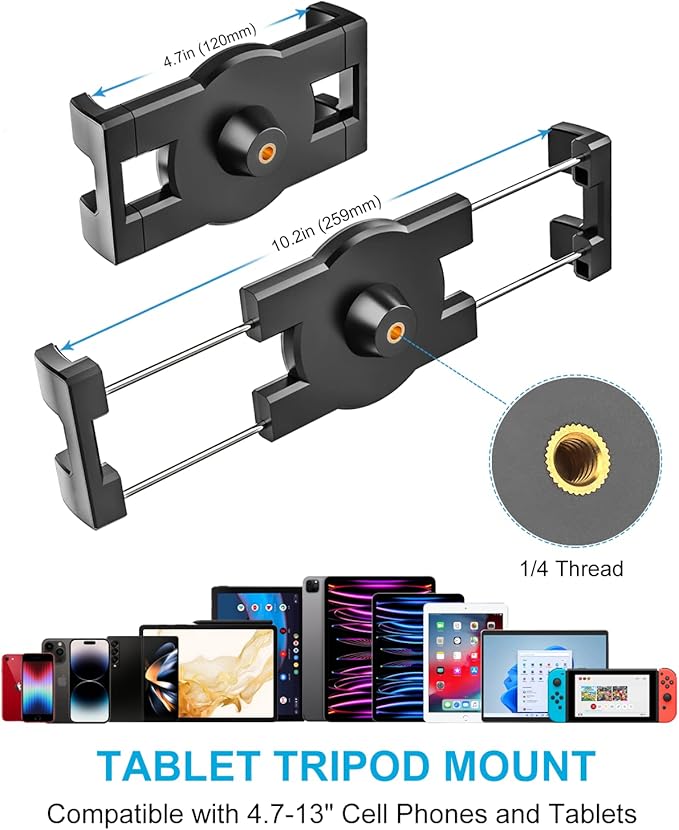 woleyi Aluminum Bike Tablet Mount Camera Clamp, Handlebar Tablet Holder for Motorcycle, Bicycle, Scooter, Stroller, Golf cart, Wheelchair for iPad Pro, Air, Mini, Galaxy, Fire, iPhone, 4.7-13" Devices