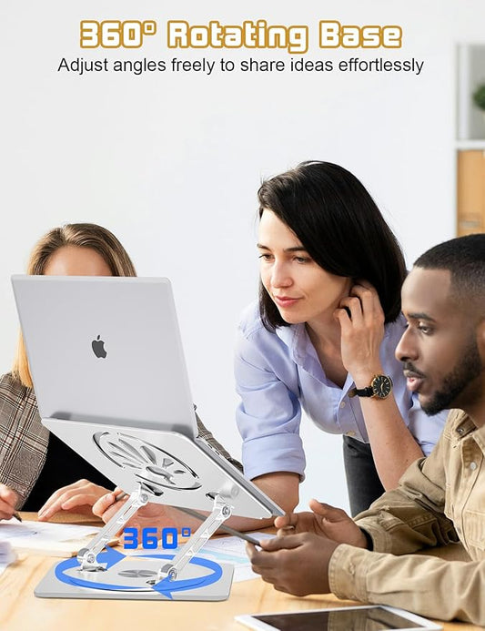 Adjustable Laptop Stand for Desk-360° Rotating Foldable Laptop Holder Ergonomic Laptop Riser for MacBook Pro/Air Dell HP Lenovo Notebook up to 16",Silver