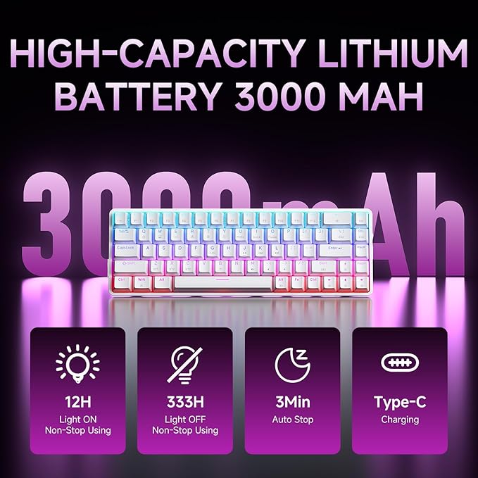 DIERYA DK68 Wireless Mechanical Keyboard, 60% Gaming Keyboard with Red Switch, Triple Mode 2.4GHz/USB-C/BT5.0, RGB Backlit, Anti-Ghosting Keys, 68 Keys Portable Mini Wired Office Keyboard-White