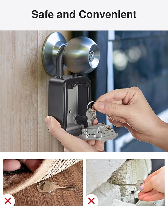 Puroma Key Lock Box, 4-Digit Combination Key Storage Lockbox, Portable Wall Mounted Security Lockbox with Code for Home, Flats, Realtors Garage Spare Keys (1 Pack, Grey)