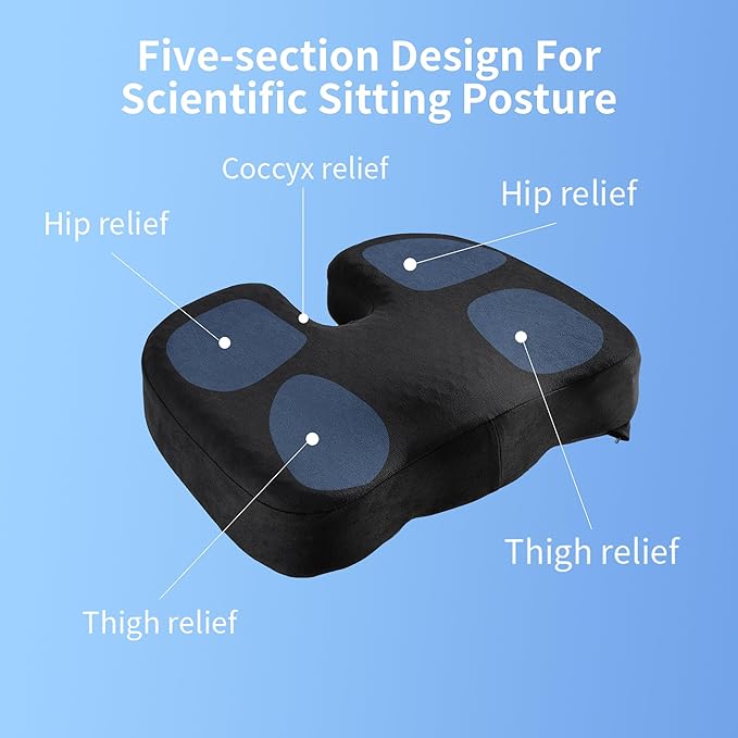 Seat Cushion for Office Chair, Gel & Memory Foam Chair Cushion, Sciatica & Coccyx Pain Relief Cushion for Long Sitting Office Workers, Car Drivers
