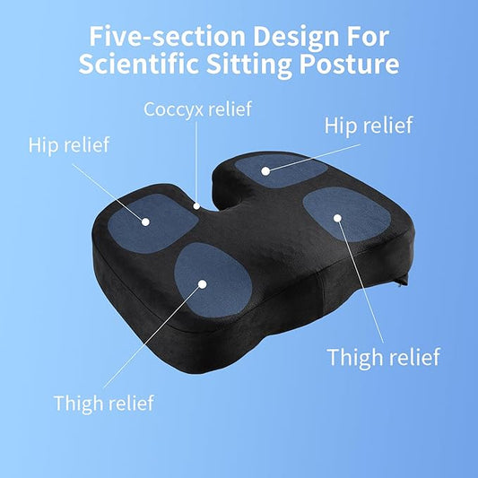 Seat Cushion for Office Chair, Gel & Memory Foam Chair Cushion, Sciatica & Coccyx Pain Relief Cushion for Long Sitting Office Workers, Car Drivers