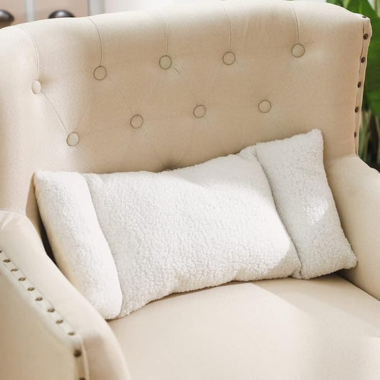 Queekay Fleece Lumbar Support Pillow 3 Section Back Pillow Office Chair for Back Support Comfortable Lumbar Cushion for Car Seat Pain Relief Sofa Rest(White)