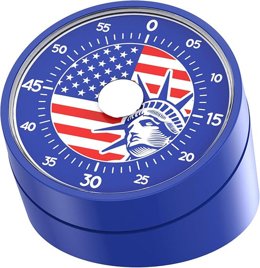 Visual Timer for America Flag - Timers for Classroom Teachers 60 Minutes Countdown Home School Study Tool, Non-Ticking Rotating Timer for Exam Work Kitchen Office Gym, 1 Pack
